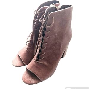 Joie Lakia Blush Velvet peep toe lace up heel boots size 38.5/8.5